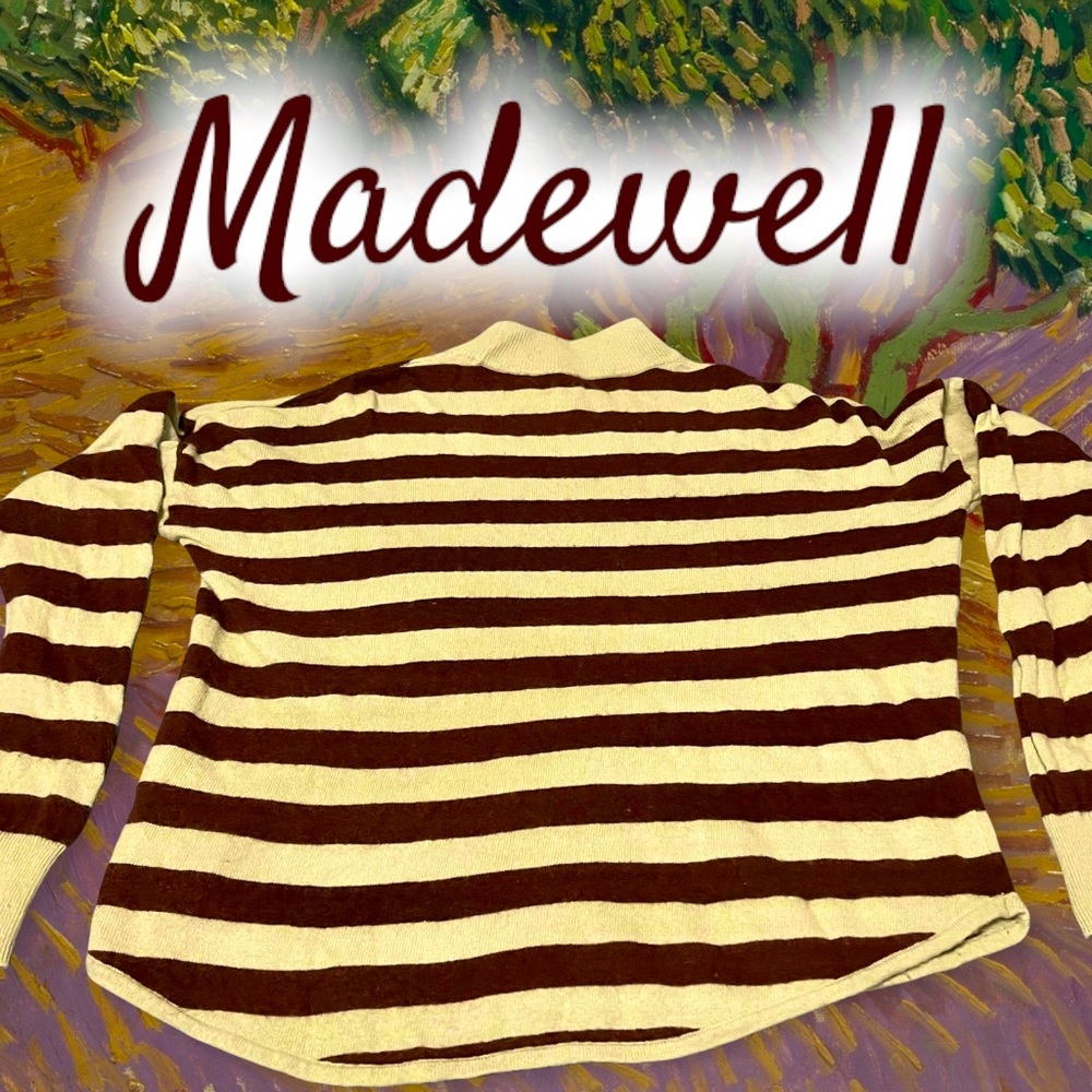 MADEWELL Ashbury Mockneck MERINO BLEND Sweater Kelsey Stripe Sunfaded Mint Sz S